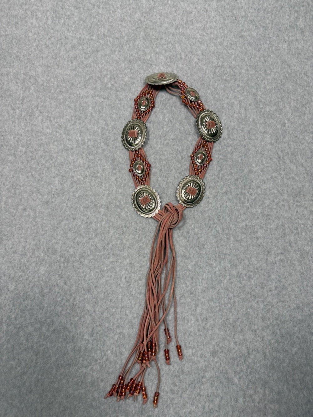 Vintage-Style Rose Boho/Western Fusion Tie-Style Belt Conchos & Beads 59” Long - Picture 5 of 5